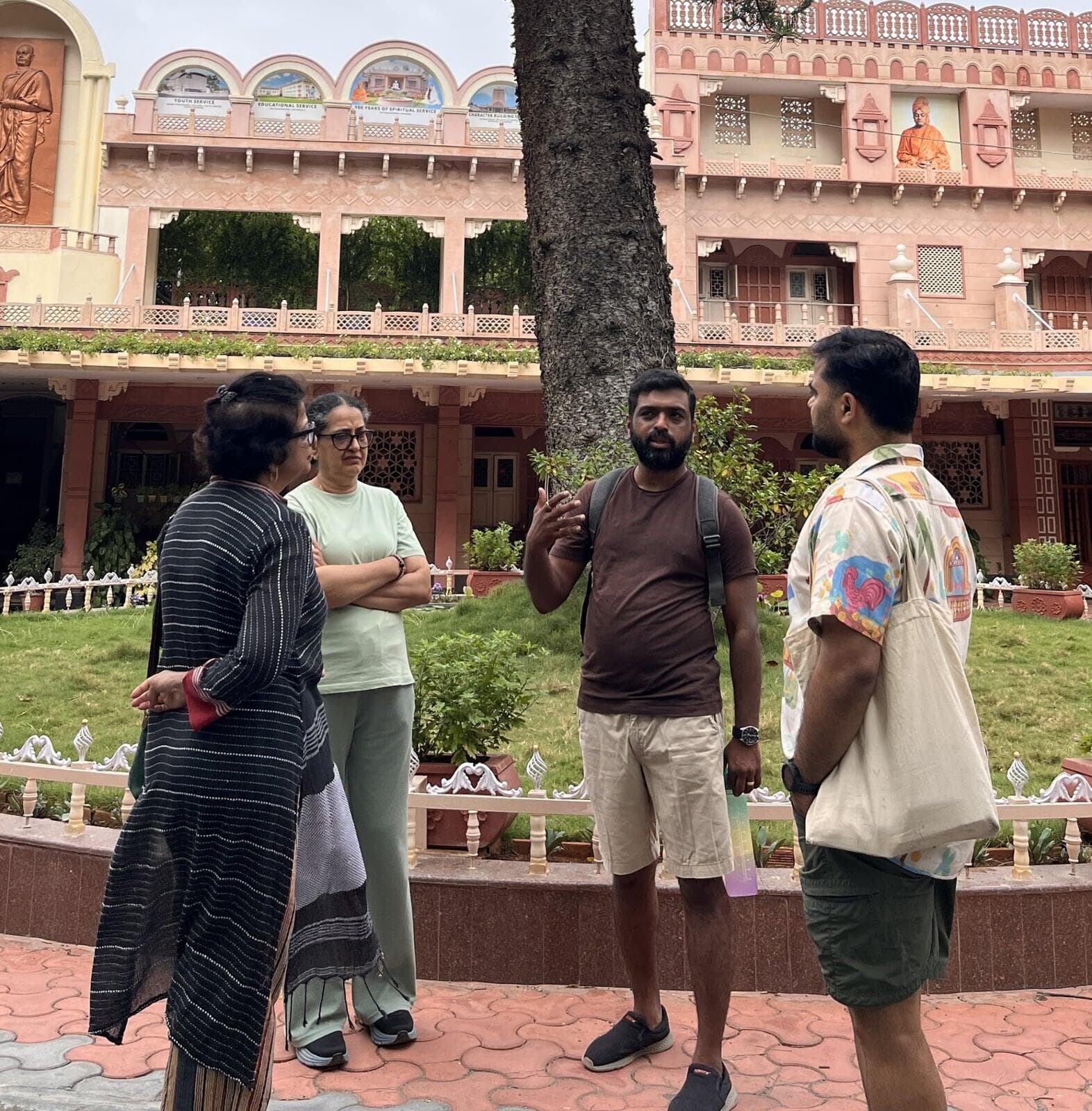 Group of urban explorers looking at a map